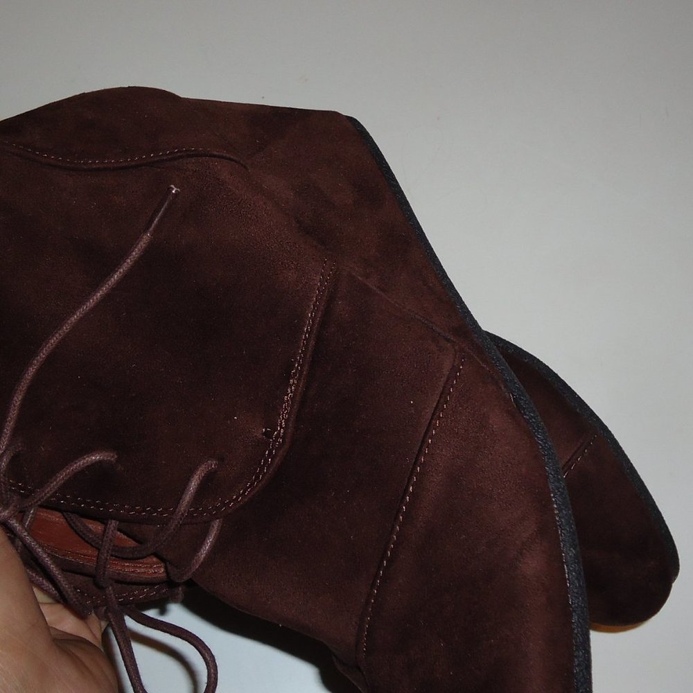 Dark Brown Vegan  Suede Lace Up Botties NEW - Picture 5 of 12